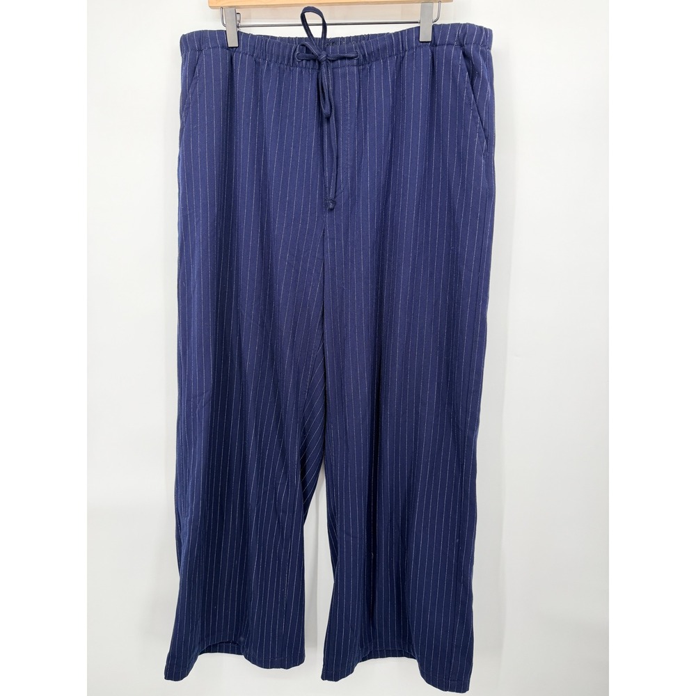 American Eagle Pinstripe Pants Womens XL Long Navy Blue Wide Leg Stretch